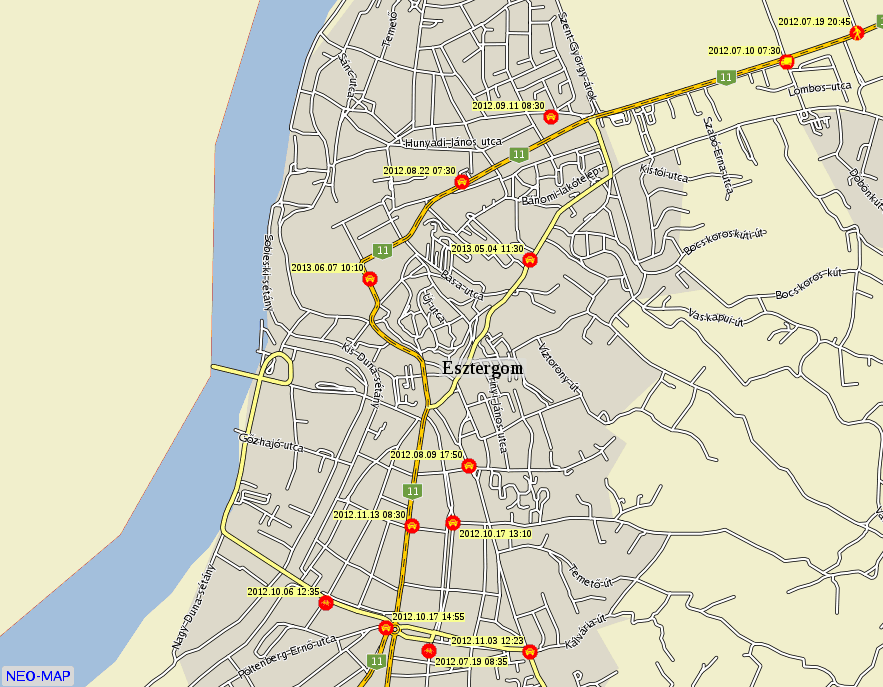 esztergom buszpályaudvar térkép Esztergom baleseti térképe esztergom buszpályaudvar térkép